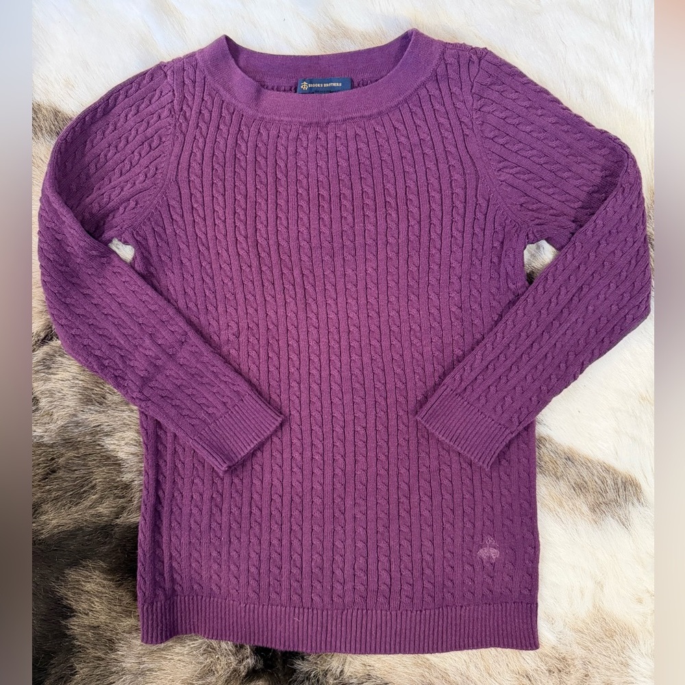 Brooks Brothers cashmere cotton cable knit purple sweater preppy small/ fit XS